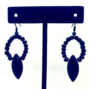 Handcrafted All Black Glass Beaded Drop Earrings